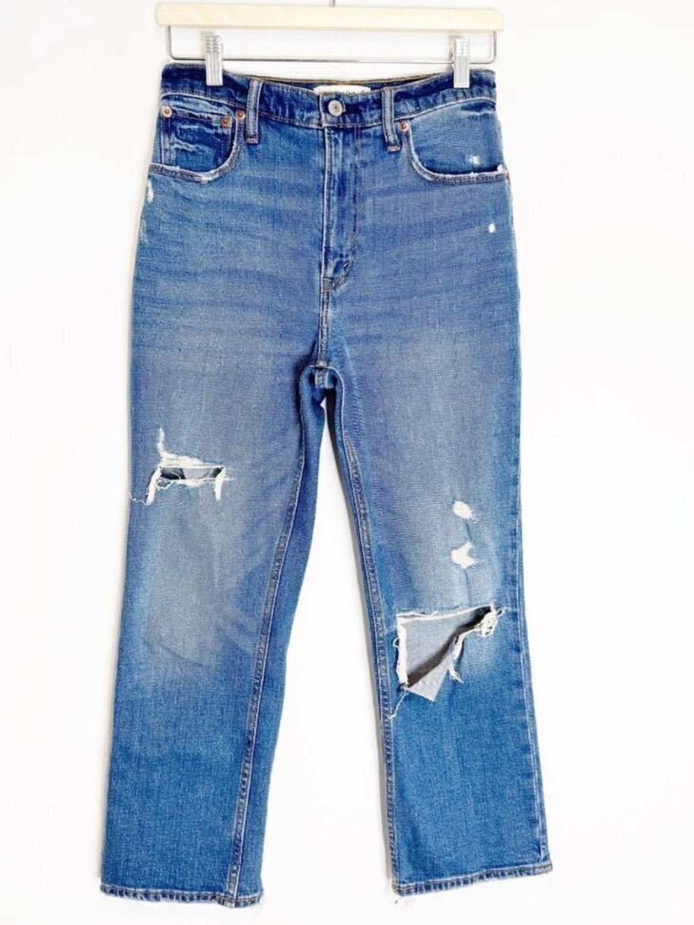 Abercrombie Ankle Straight Jeans 27 Short Blue Distressed 90s Streetwear Grunge